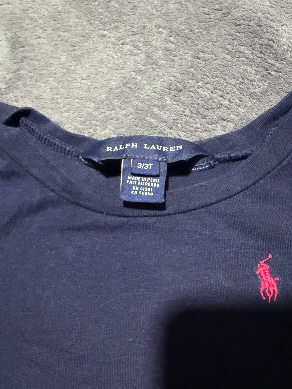 3T - Ralph Lauren Navy Long-Sleeve Peplum Top with Pink Pony